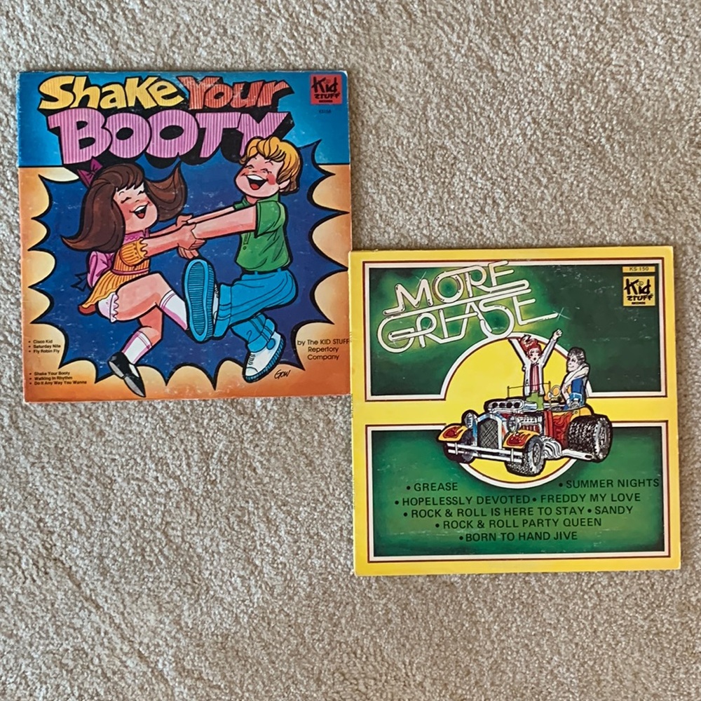 Set of 2 Vintage Vinyl Albums, Shake Your Booty & More Grease, Kid Stuff Records
